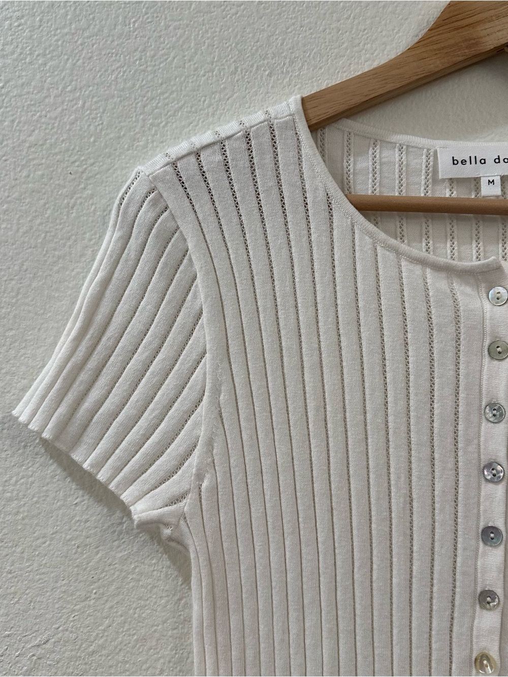 Bella Dahl Bella‎ Cap Sleeve Cashmere Blend Henley Top Size Medium NWT White - Picture 5 of 11